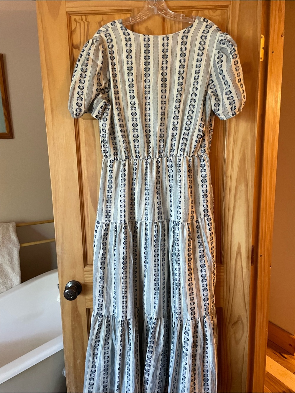 Blue and White Striped Button-Front Tiered Maxi Dress - Picture 3 of 4